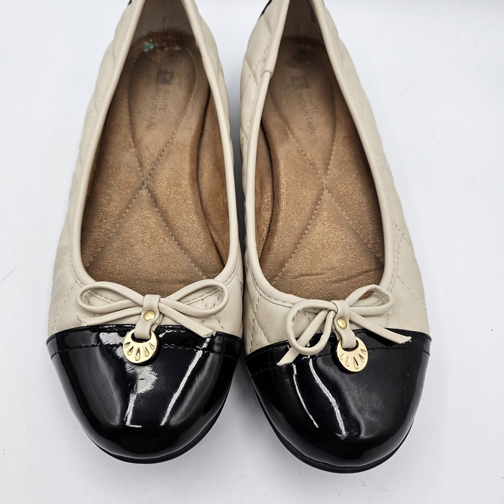 White Mountain Moondance Cream & Black Quilted Ballet Flats 8M